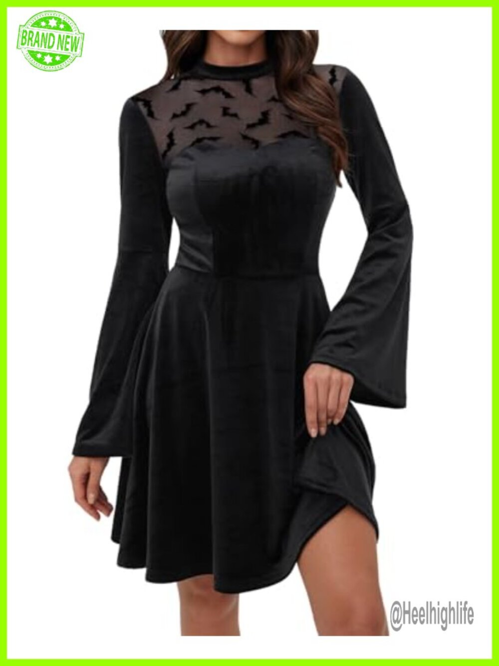 Gothic Velvet Bell Sleeve Mini Dress Halloween Costume Slim Fit